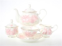 Чайный сервиз на 6 персон 15 предметов Розовые цветы