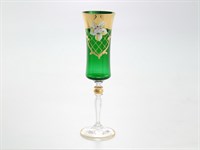 Набор фужеров для шампанского Лепка зеленая золотая ножка Bohemia Uhlir 180 мл(6 шт)