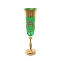 Фужер для шампанского Лепка зеленая золотая ножка Bohemia Uhlir 180 мл(1 шт)