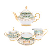 Чайный сервиз на 6 персон Queen's Crown Зеленый лист 15 предметов