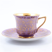 Чашка с блюдцем 100 мл Виндзор золотые цветы, фиолетовый