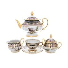 Чайный сервиз на 6 персон Queen's Crown Aristokrat Охота зеленая 15 предметов