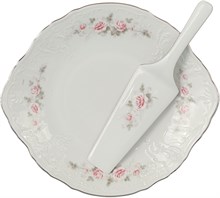 Тарелка для торта с лопаткой 27 см "Bernadotte" декор "Бледная роза, отводка платина"