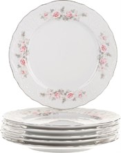 Набор тарелок мелкая 21 см 6 штук "Bernadotte", декор "Бледная роза, отводка платина"
