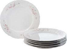 Набор тарелок мелкая 25 см 6 штук "Bernadotte" декор "Бледная роза, отводка платина"