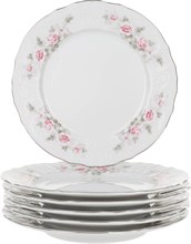 Набор тарелок десертная 17 см 6 штук "Bernadotte" декор "Бледная роза, отводка платина"