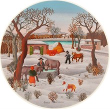 Тарелка настенная 19 см; декор "Сельские мотивы, Зима"