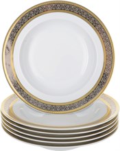 Набор тарелок глубокая 22 см 6 штук; "Opal" декор "Широкий кант платина, золото"