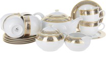 Чайный сервиз на 6 персон Thun Opal Широкий кант платина с золотом 15 предметов
