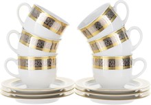 Набор кофейных пар 160 мл Thun Opal Широкий кант платина с золотом (6 пар)