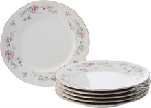Набор тарелок десертная 19 см 6 штук; "Bernadotte", декор "Дикая роза, отводка золото"