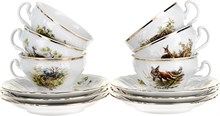 Набор чайных пар 200 мл Bernadotte декор "Охотничьи сюжеты" (6 пар)