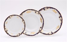 Набор тарелок на 6 персон "Золотой узор" Кобальт Leander 18 предметов