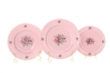 Набор тарелок на 6 персон "Розовые цветы, Соната" розовый фарфор Leander 18 предметов