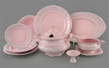 Сервиз столовый на 6 персон "Серый Узор" розовый фарфор Соната Leander 25 предметов