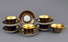 Набор кофейных пар 100 мл "Золотые цветы" шоколад Виндзор Leander (6 пар)
