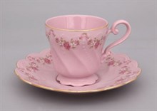 Кофейная пара 150 мл "Мелкие цветы" розовый фарфор Leander