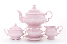 Сервиз чайный на 6 персон "Белый узор, Соната" розовый фарфор Leander 15 предметов