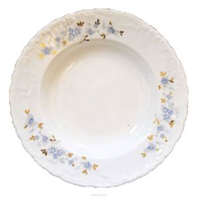 Тарелка глубокая  22,5 см (1шт)  Rococo,декор "Голубые цветы,отводка золото" Cmielow