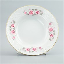Тарелка глубокая 22,5см  Rococo, декор "Бледные розы,отводка золото" Cmielow