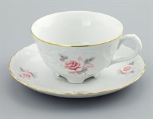 Чашка с блюдцем 220 мл (1 пара)  Rococo, декор "Бледные розы,отводка золото" Cmielow