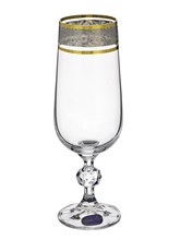 Набор бокалов для шампанского Клаудия 180 мл (6 штук), декор "Панто платина, золото" Crystalex