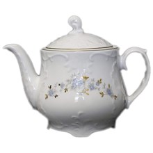 Чайник 1,1л Rococo, декор "Голубые цветы, отводка золото" Cmielow