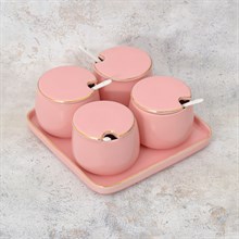 Набор ёмкостей для сыпучих продуктов с ложками на подносе Royal Classic Pink line (4 шт)