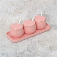 Набор ёмкостей для сыпучих продуктов с ложками на подносе Royal Classic Pink line  (3 шт)