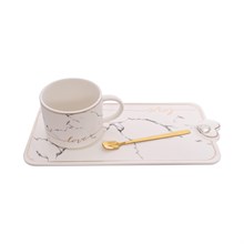 Набор для завтрака Кружка с ложкой на подставке Royal Classics белый мрамор