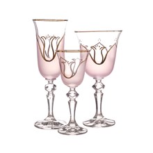 Набор фужеров Тюльпан Кристина розовый Crystalex Bohemia 18 предметов (бокалы для вина 220 мл, фужеры для шампанского 150 мл, рюмки 60 мл)