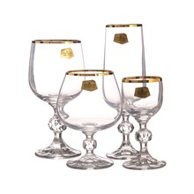 Набор фужеров 24 предмета Crystalex Bohemia Клаудия с золотом (рюмки 50 мл, шампанское 130 мл, вино 230 мл, бренди 250 мл)