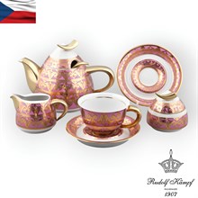 Сервиз чайный на 6 персон с чайником 1,2л Kelt 008 Розовый, декор золото Rudolf Kampf