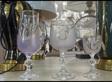 Набор фужеров Тюльпан розовый Crystalex Bohemia 18 предметов (бокалы для вина 230 мл, фужеры для шампанского 180 мл, рюмки 50 мл)