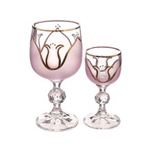 Набор фужеров Тюльпан розовый Crystalex Bohemia 18 предметов (бокалы для вина 230 мл, фужеры для шампанского 180 мл, рюмки 50 мл)