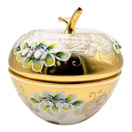 Конфетница " Яблоко" 21 см, с крышкой, белая лепка 000042