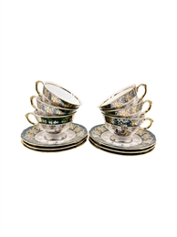 Набор чайных пар Зелёная охота / 6 шт / 200 мл / блюдце 155 мм / Royal Czech Porcelain 001014