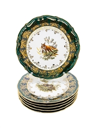 Набор десертных тарелок Зелёная охота 19 см (разные животные) / 6 шт / Royal Czech Porcelain 001015