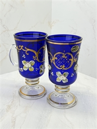 Пара бокалов для горячего 14,5 см (глинтвейн), Синяя лепка 000821