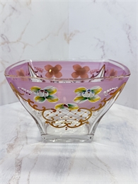 Конфетница 18 см, квадратная, розовая лепка 001236