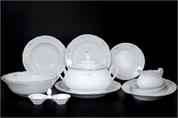 Столовый сервиз на 6 персон Thun Constance Серый орнамент отводка платина 26 предметов БТФ1146