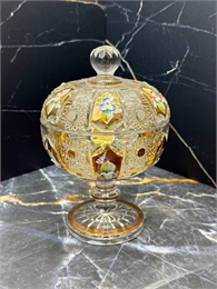 Конфетница с крышкой на ножке 17 см (арт. 1479) хрусталь с лепкой 001494