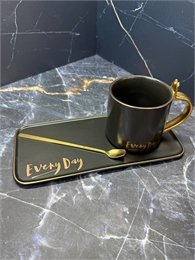 Кофейный сет, 3 предмета Every Day (черный), поднос, чашка, ложка 001061
